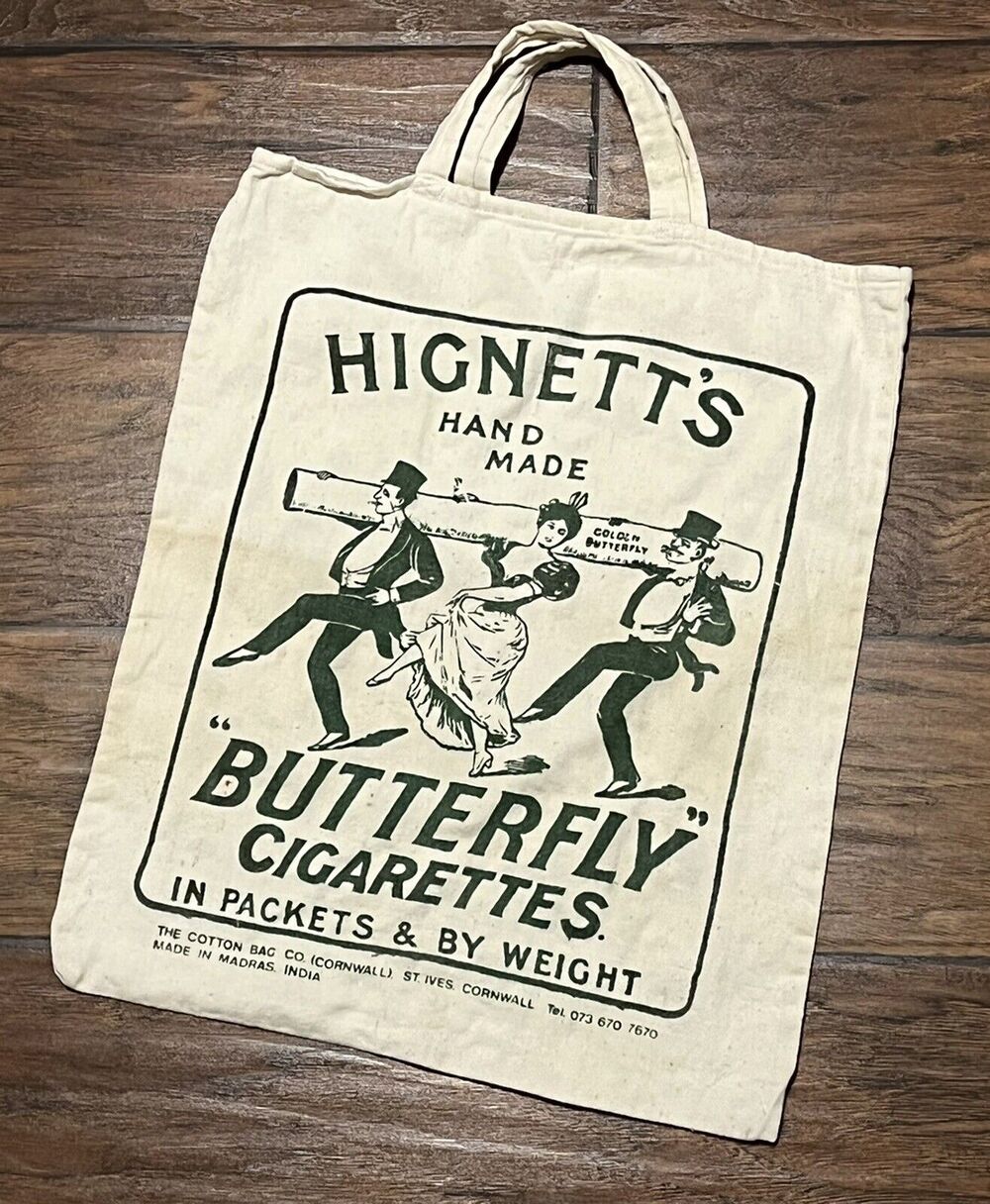 Vintage Hignetts Butterfly Cigarette Advertising Tote Bag Ad Imperial Tobacco